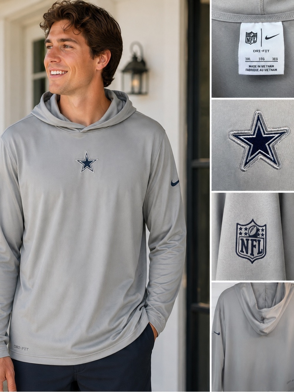 Nike Dallas Cowboys Dri-FIT NFL Sideline Hooded Top Gray Men’s 3XL